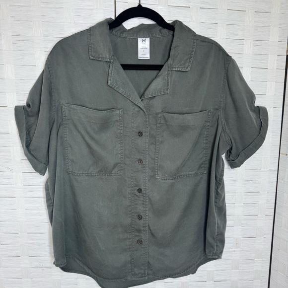 Member’s Mark Olive Green Tencel Cuffed Sleeve Buttoned Camp Shirt Size Large - Picture 2 of 9